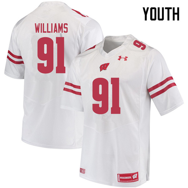 Youth #91 Bryson Williams Wisconsin Badgers College Football Jerseys Sale-White - Click Image to Close
